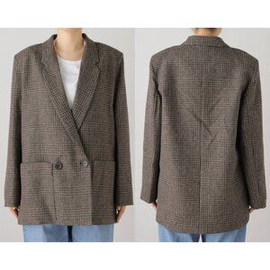 $895 Masscob Brown Check Wool Double Breasted Blazer Jacket size FR 36/4